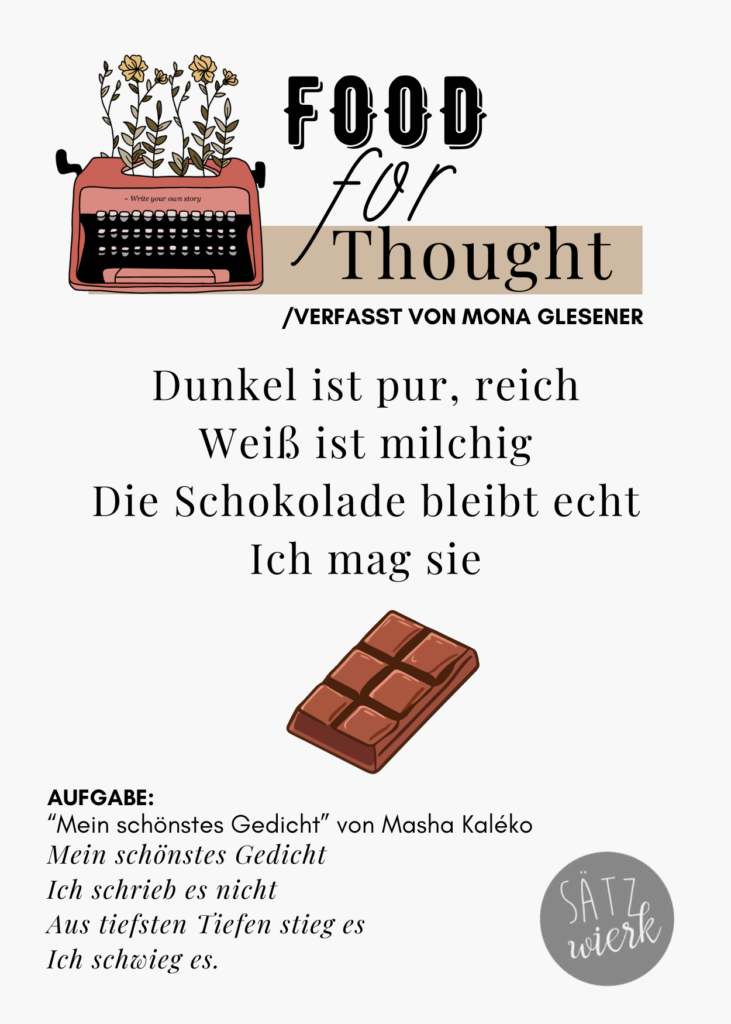 Dunkel ist pur, reich
Weiß ist milchig
Die Schokolade bleibt echt
Ich mag sie