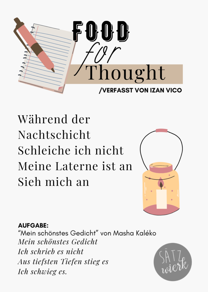 Während der
Nachtschicht
Schleiche ich nicht
Meine Laterne ist an
Sieh mich an
